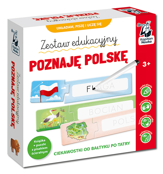 Zestaw edukacyjny Poznaję Polskę Kapitan Nauka - książka i puzzle do pisania