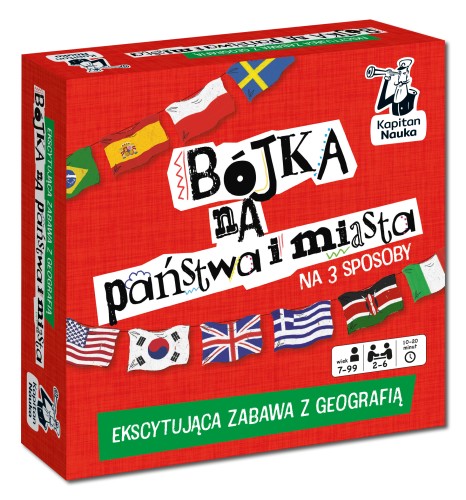 Gra geograficzna Bójka na państwa i miasta EDGARD z kolorowymi kartami i ilustracjami