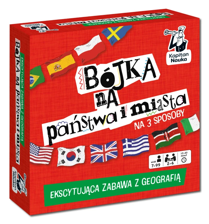 Gra geograficzna Bójka na państwa i miasta EDGARD z kolorowymi kartami i ilustracjami