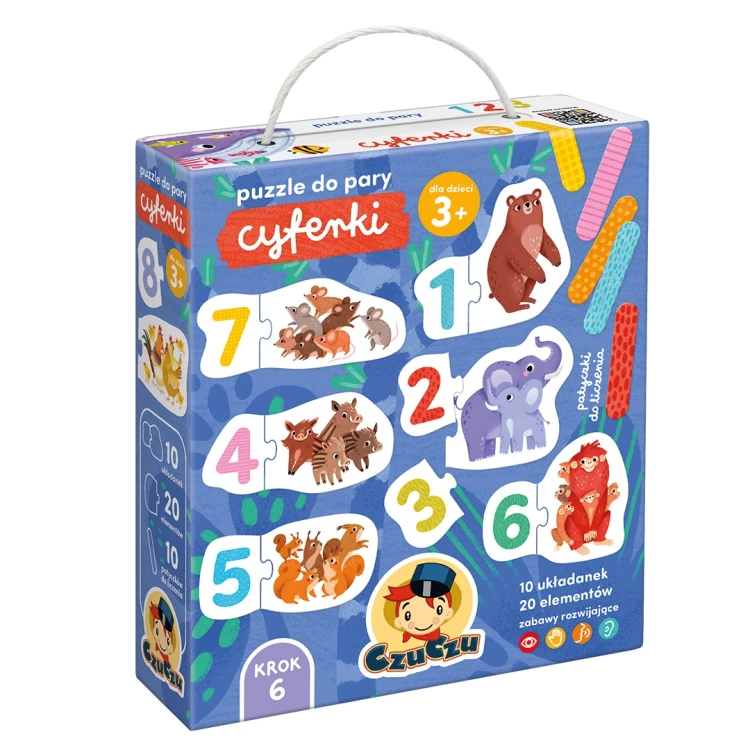 Puzzle do pary Cyferki CzuCzu z kolorowymi dwuelementowymi układankami edukacyjnymi