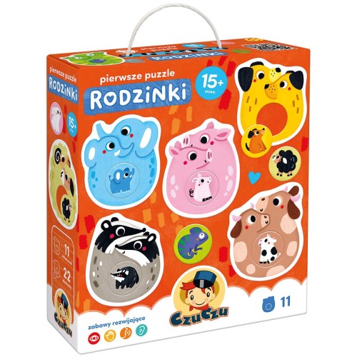 Pierwsze puzzle Rodzinki CZUCZU z ilustracjami zwierzęcych rodzin dla dzieci od 15 miesięcy