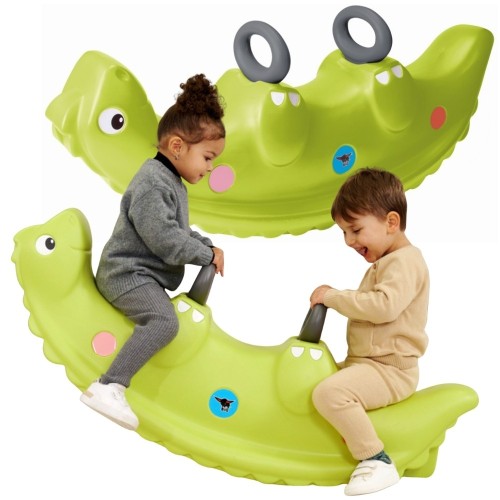 BIG Bujak Dino Rocker dwustronna huśtawka w zielonym kolorze, widok z przodu