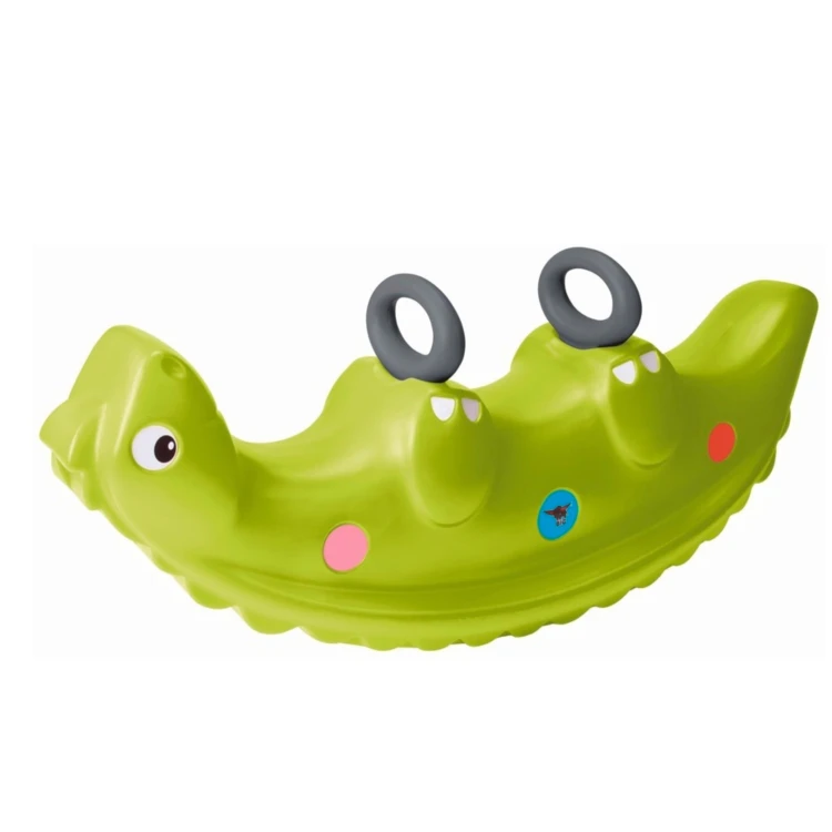 Huśtawka Dino Rocker BIG ustawiona na tarasie, gotowa do zabawy