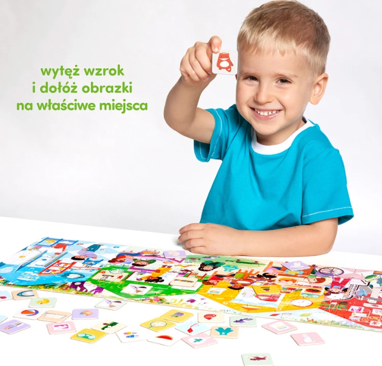 Plakat edukacyjny i 32 dodatkowe obrazki do puzzli CzuCzu Co robimy w przedszkolu – zestaw dla dzieci 3+