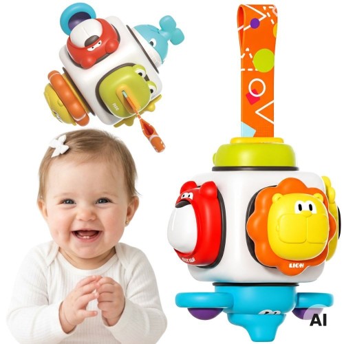 Kolorowa kostka sensoryczna 6w1 Woopie Baby z motywami zwierząt dla niemowląt od 6 miesiąca