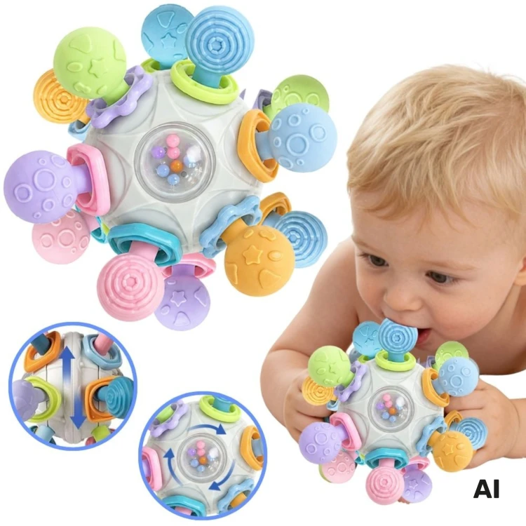 Zabawka sensoryczna 3w1 Woopie Baby z kolorowymi elementami i przezroczystym środkiem