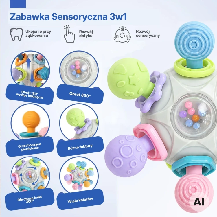 Miękkie części zabawki Woopie Baby przynoszące ulgę podczas ząbkowania