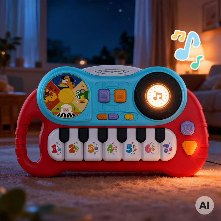 Zbliżenie na panel z przyciskami funkcyjnymi interaktywnego pianinka WOOPIE Baby