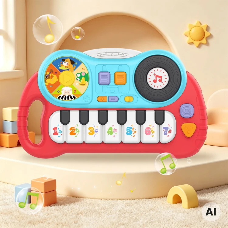 Ergonomiczny uchwyt pianinka WOOPIE Baby ułatwiający przenoszenie zabawki przez dziecko