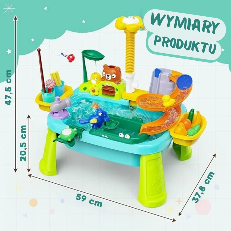 Zjeżdżalnia wodna ze stolika WOOPIE z efektem mgły i zabawa dzieci