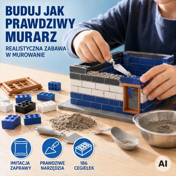 Widok na elementy zestawu konstrukcyjnego WOOPIE do budowy posterunku policji