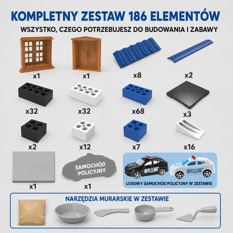 Przykład konstrukcji posterunku policji z zestawu konstrukcyjnego WOOPIE
