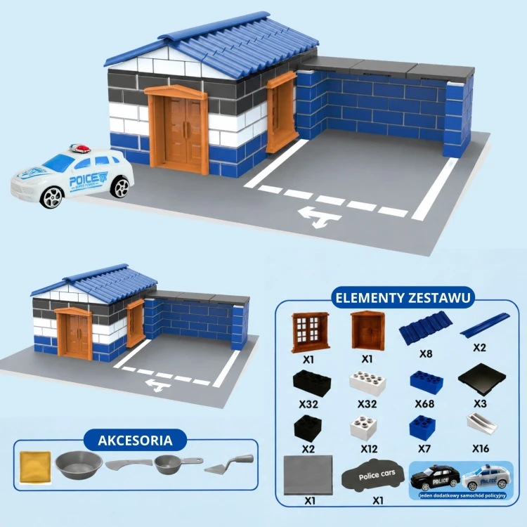 Gotowy model posterunku policji z elementów zestawu konstrukcyjnego WOOPIE