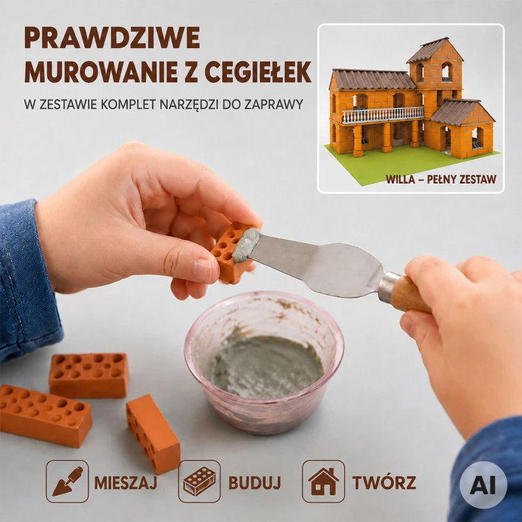 Kolorowe cegiełki i dodatki zestawu konstrukcyjnego WOOPIE dla dzieci od 3 lat