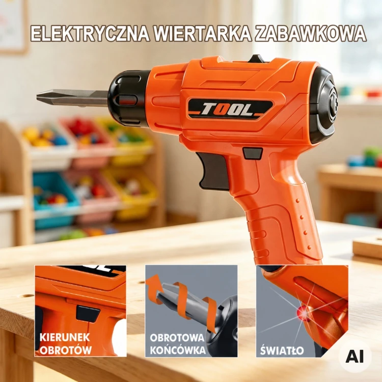 Elektryczna wkrętarka z funkcją światła w zestawie narzędzi WOOPIE