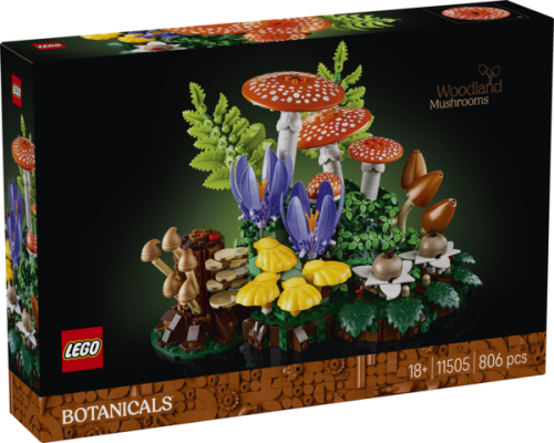 Zestaw LEGO Botanicals Grzyby leśne 11505 z elementami grzybów i paproci w naturalnej aranżacji