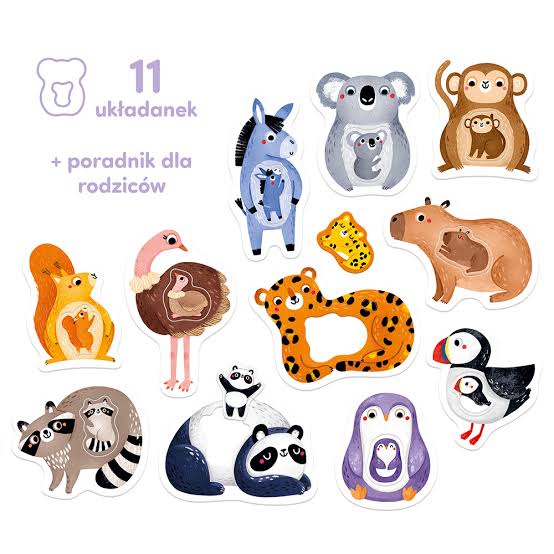 Puzzle dwuelementowe Mama i ja CzuCzu - ilustracje zwierząt i ich młodych
