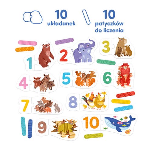 Zestaw puzzli do pary Cyferki CzuCzu z liczeniem zwierzątek i cyfr