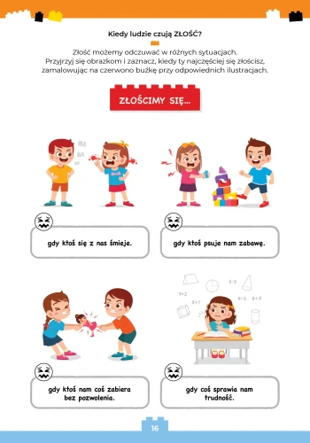 Widok przykładowych kart pracy z zestawu Nazywam emocje wspierających rozpoznawanie emocji