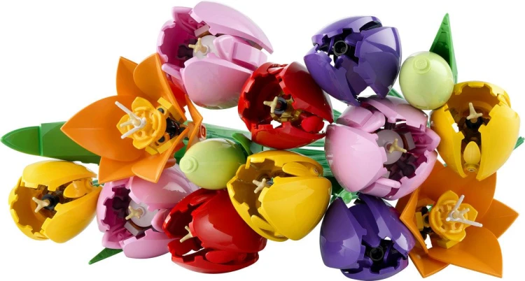 Kolorowe tulipany LEGO Botanicals Bukiet Tulipanów 11501 z regulowanymi łodygami