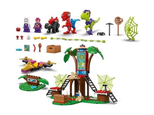 Domek na drzewie z trzema platformami oraz dinozaury z zestawu LEGO 11200