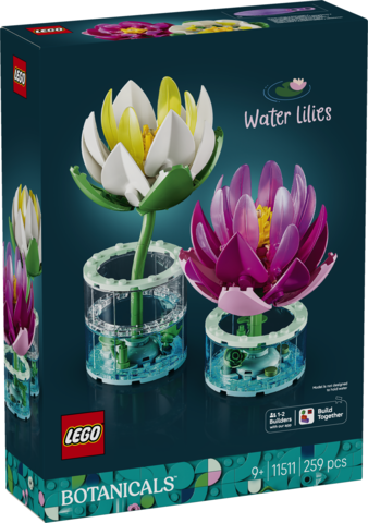 LEGO Botanicals Lilie wodne 11511 zestaw dwóch dekoracyjnych lilii wodnych z regulowanymi płatkami i transparentnymi wazami