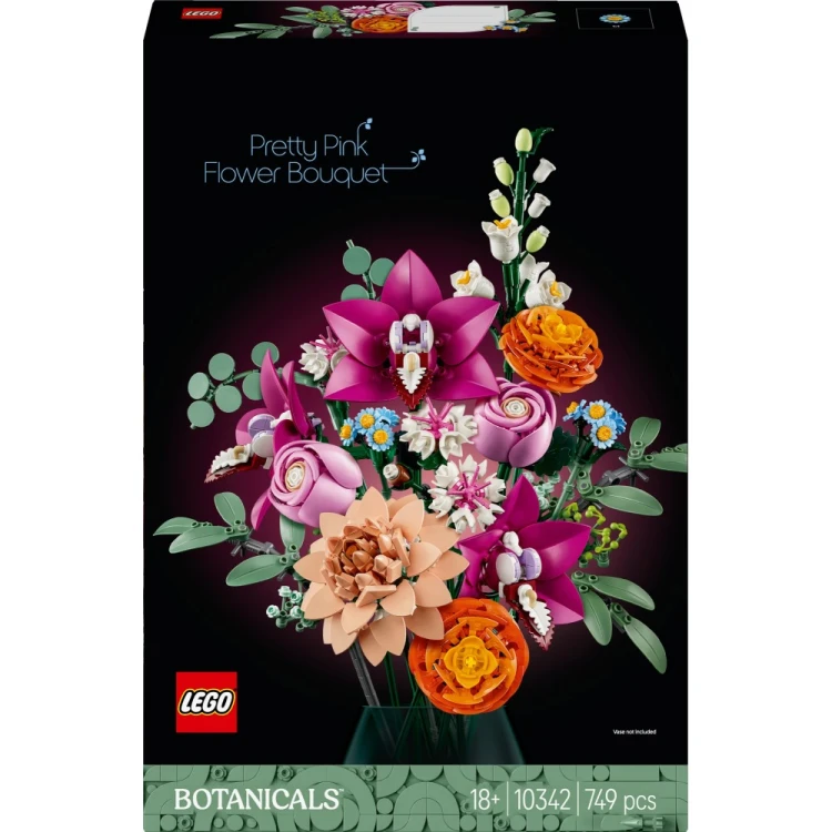 Zestaw LEGO Botanicals Piękny Bukiet Różowych Kwiatów 10342 z regulowanymi łodygami i wielogatunkowymi kwiatami