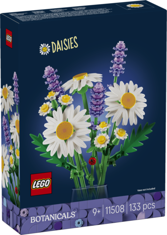 LEGO Botanicals Stokrotki 11508 – szczegóły kompozycji z polnymi kwiatami i lawendą