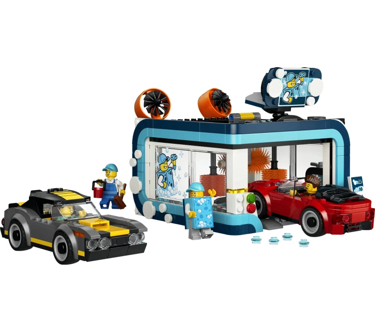 Zestaw LEGO City 60497 z dwoma samochodami i postaciami w myjni