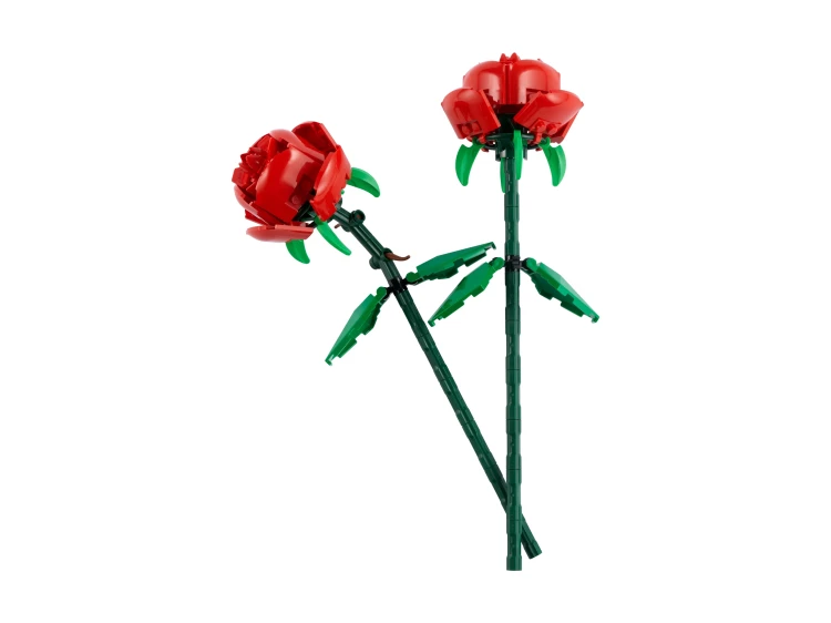 Detale zestawu LEGO Botanicals Róże 40460 – czerwone płatki i zielone liście