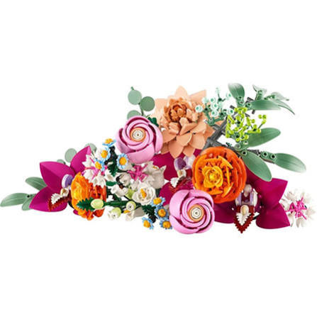 Różnorodne kwiaty z zestawu LEGO Botanicals 10342 w naturalnej aranżacji bukietu