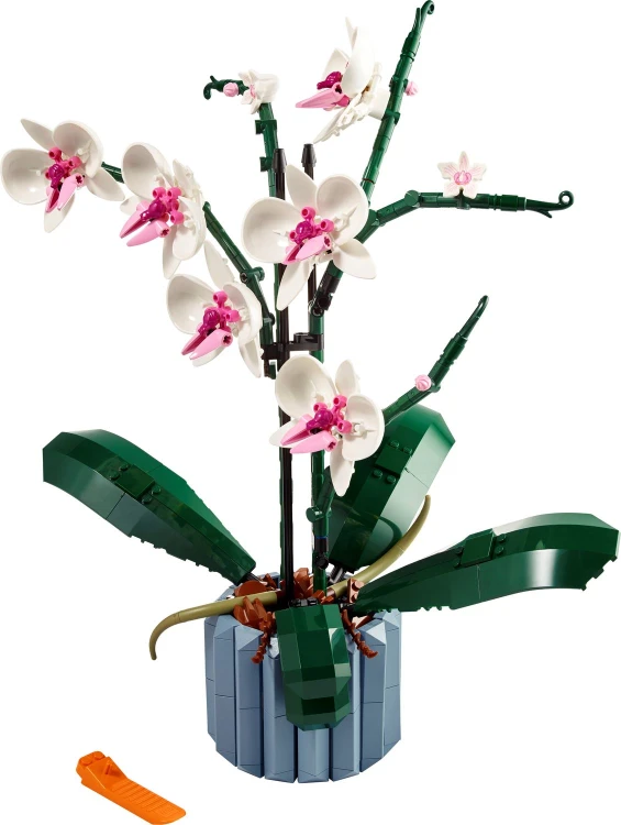 Detal zestawu LEGO Botanicals Orchidea 10311 z ruchomymi kwiatami i korzeniami powietrznymi