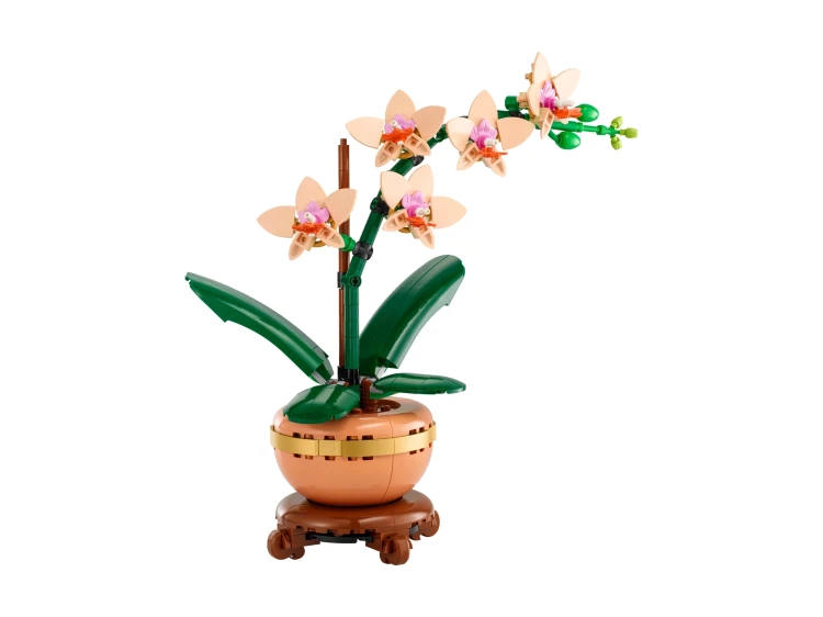 LEGO Botanicals Mała Orchidea 10343 - detale kwiatów i liści z klocków w zestawie