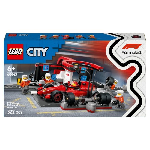 Zestaw LEGO City F1 Pit stop i mechanicy z bolidem Ferrari 60443 - dynamiczna scena wyścigowa z minifigurkami i bolidem
