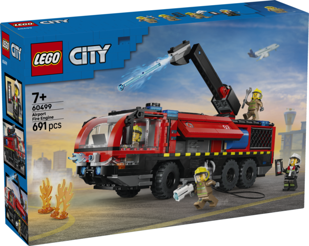 Widok zestawu LEGO City Lotniskowy Wóz Strażacki 60499 z detalami i minifigurkami