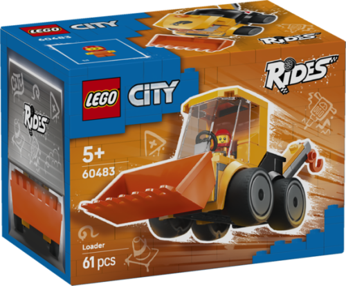LEGO City Pojazdy Ładowarka kołowa 60483 z minifigurką pracownika budowlanego w widoku z przodu