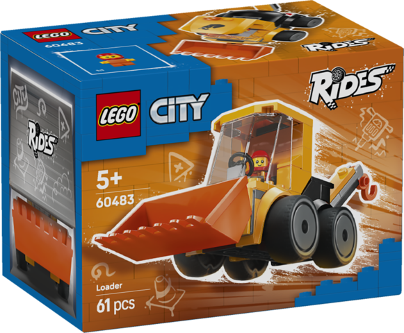 LEGO City Pojazdy Ładowarka kołowa 60483 z minifigurką pracownika budowlanego w widoku z przodu