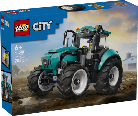 Zestaw LEGO City Traktor 60498 z minifigurką rolnika i turkusowym pojazdem rolniczym