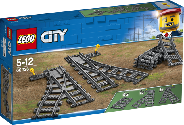 Zestaw LEGO City Zwrotnice 60238 - elementy torów kolejowych i zwrotnice, widok z góry