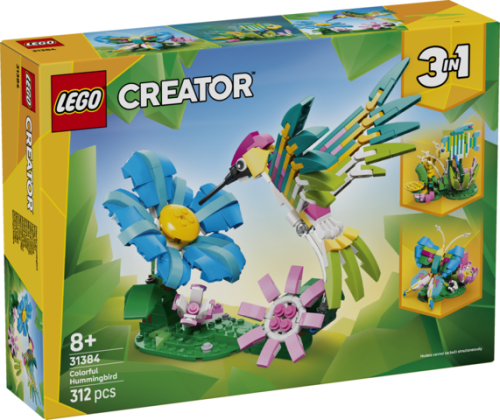 Zestaw LEGO Creator 3w1 Dzikie Zwierzęta Kolorowy Koliber z ruchomymi elementami i podstawką – model LEGO® dla dzieci od 8 lat