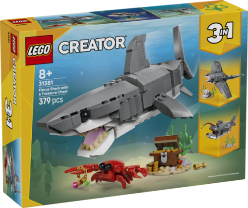 Zestaw LEGO Creator 3w1 Groźny Rekin i skrzynia ze skarbem 31381 z ruchomym modelem rekina i akcesoriami