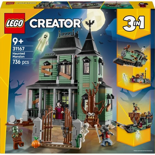 Zestaw LEGO Creator 3w1 Nawiedzona rezydencja 31167 marki LEGO® pokazujący szczegóły konstrukcji i minifigurki
