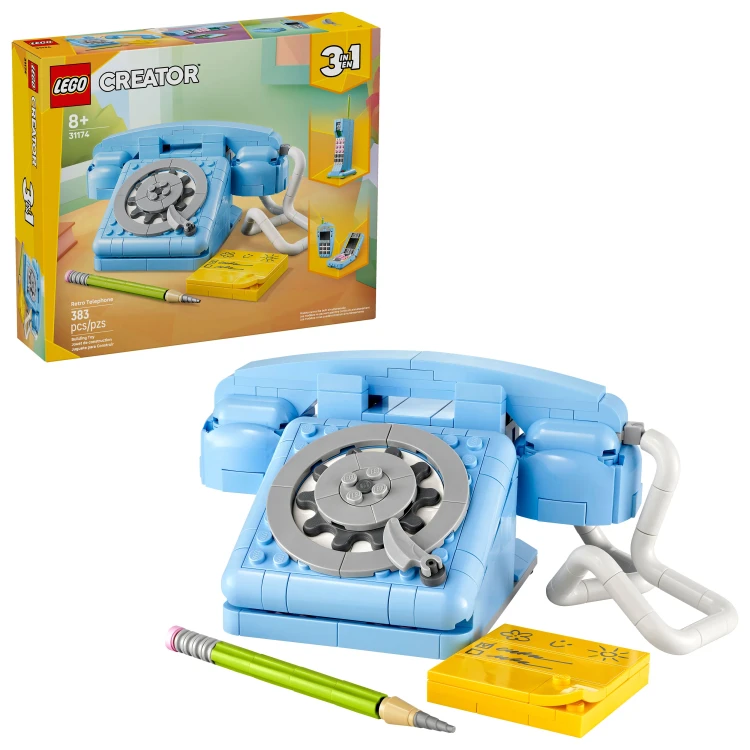 Zestaw LEGO Creator 3w1 Telefon w stylu retro z 383 elementami – model telefonu retro z podnoszoną słuchawką i elastycznym kablem