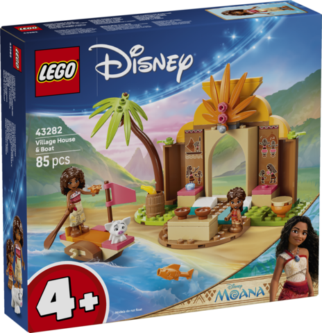 Zestaw LEGO Disney Vaiana Wiejska chatka i łódź 43282 z postaciami Vaiana, Pua i Simea oraz modelem domku i łódki