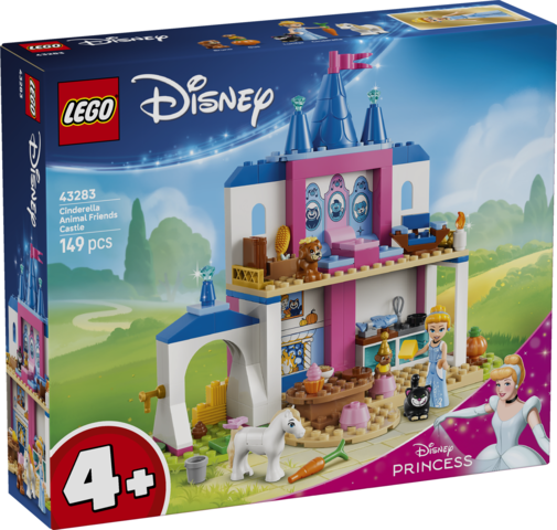 Zestaw LEGO Disney Princess Zamek Kopciuszka i jej zwierzęcych przyjaciół 43283 - widok kompletnego zamku z postaciami