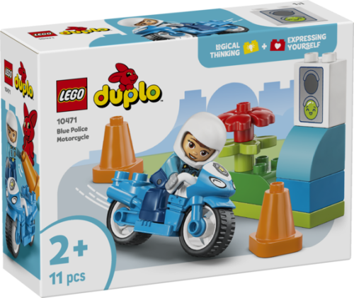 LEGO Duplo Motocykl policyjny niebieski 10471 z figurką policjantki i elementami drogowymi