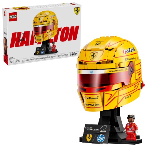 Model kasku Lewisa Hamiltona LEGO Editions Scuderia Ferrari HP 43022 w żółtym kolorze Modena