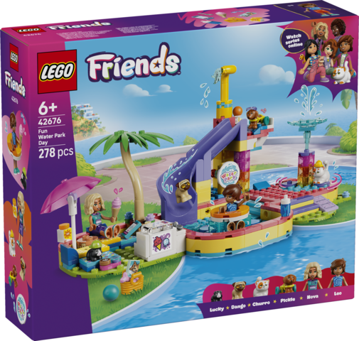 Zestaw LEGO Friends Frajda w parku wodnym 42676 z minilaleczkami i zwierzętami