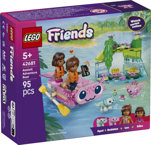 Zestaw LEGO Friends Przygoda na aksolotlowej łodzi 42681 z łodzią i figurkami