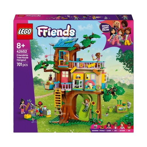 LEGO Friends Spotkanie w domku na Drzewie Przyjaźni 42652 frontowy widok zestawu z figurkami